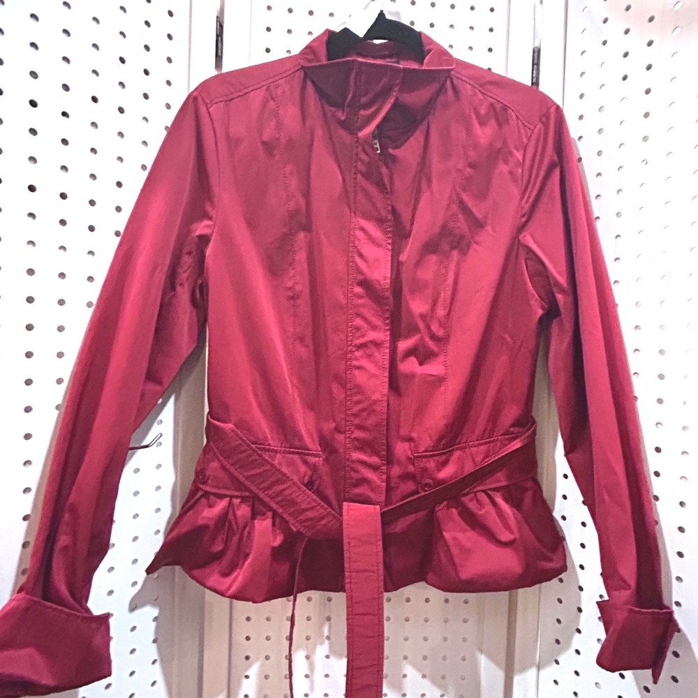 WEEKEND MaxMara Women Burgundy Belted Peplum Jacket Size‎ Medium
